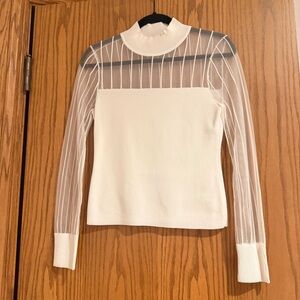 Milly White Sheer Krissy Long Sleeve Knit Top